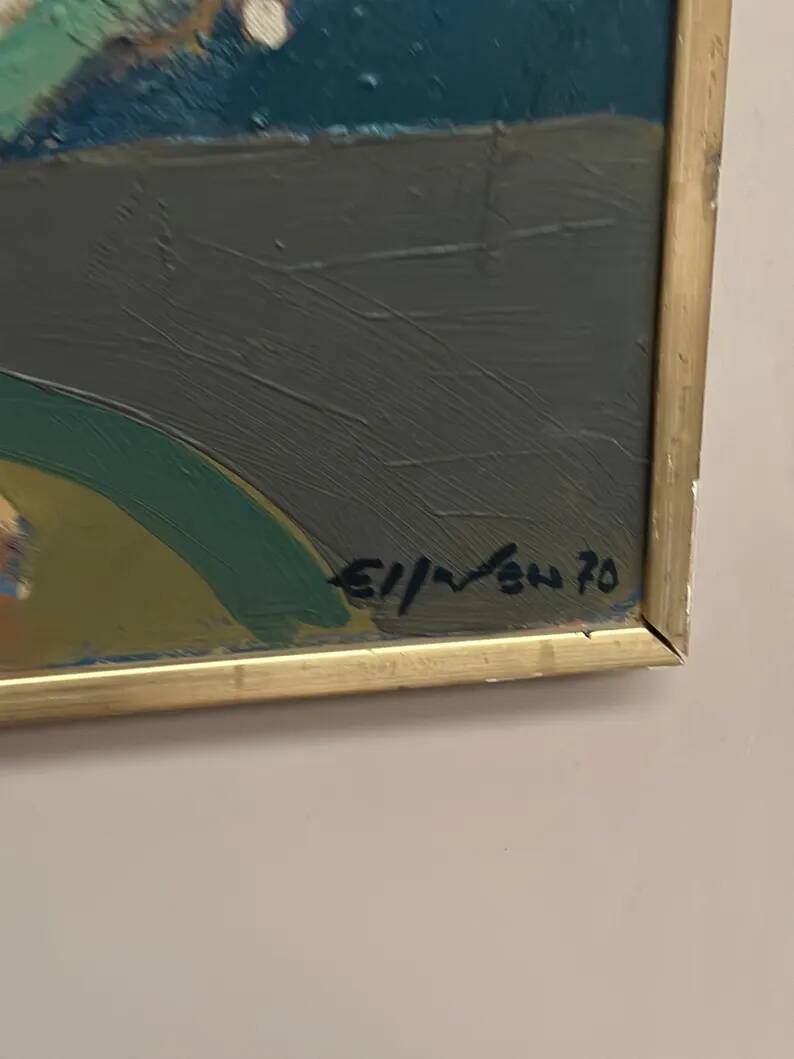 Swedish Oil on Canvas"The Discus Thrower" by Eric Elfvén,vintage and framed