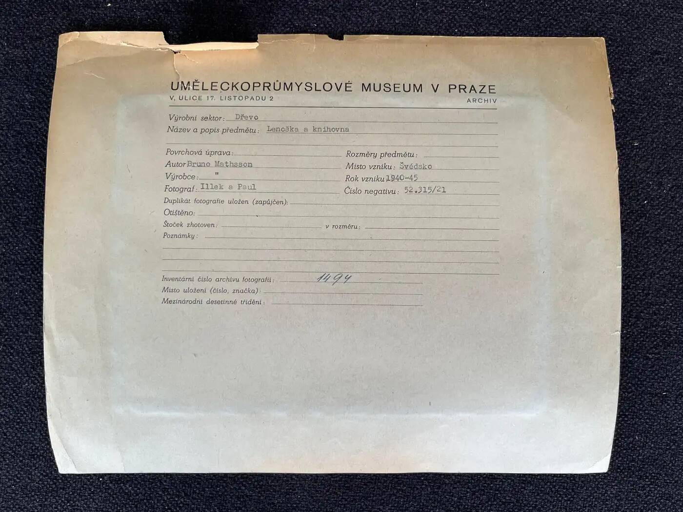 Original photo of furniture by Bruno Mathsson / Sweden - 1945