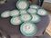 Assiettes à huîtres en faïence de Niderviller vert d'eau, lot de 10 + plat