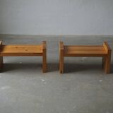 Pair of Scandinavian Modern, Brutalist Night Stands in Solid Pine, 1970s