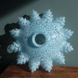 Suspension light with a sky blue glass shade from Clichy, snowflake shape.