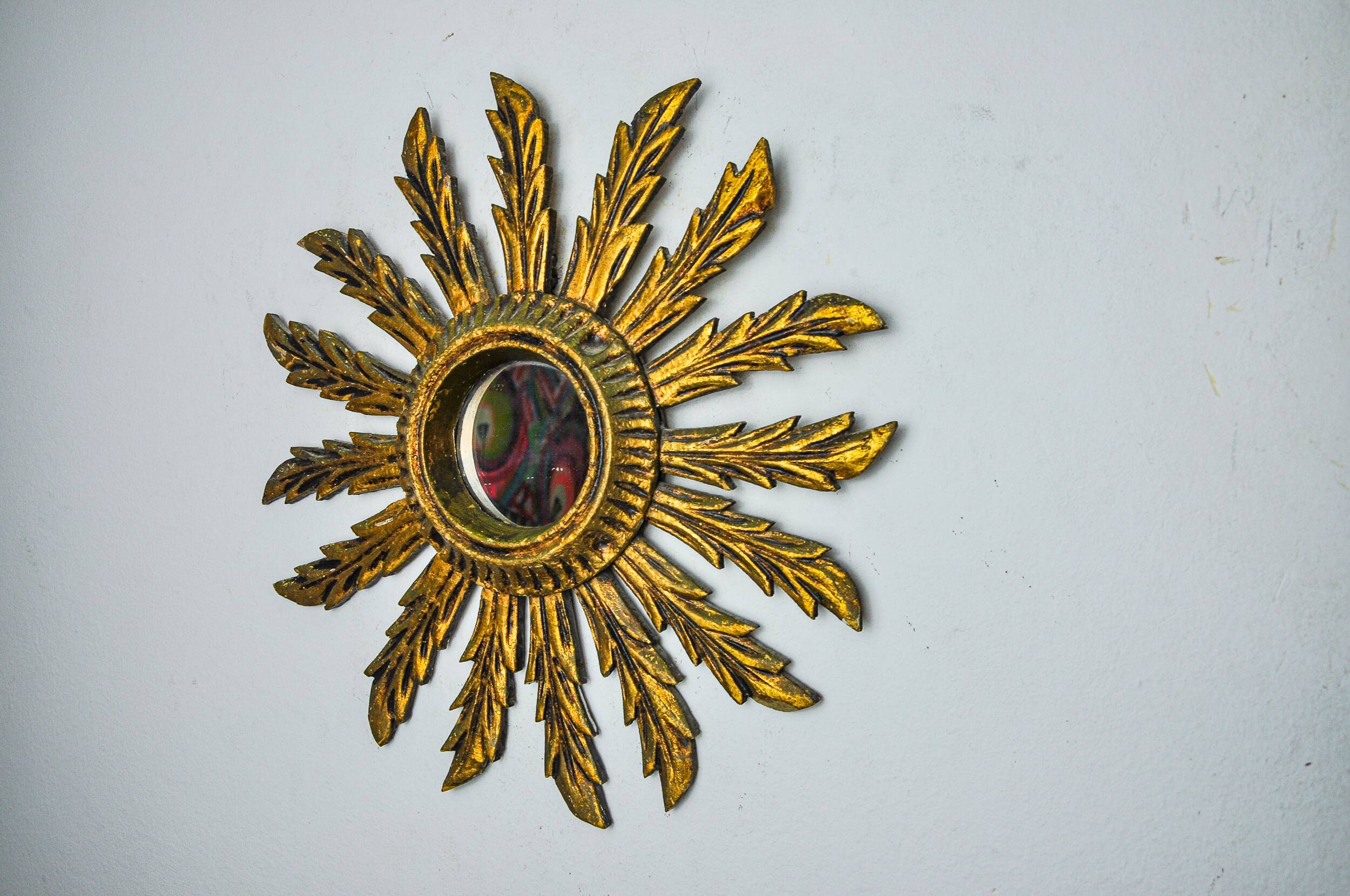 Sun mirror in gilded wood, France, 1960, 38 cm