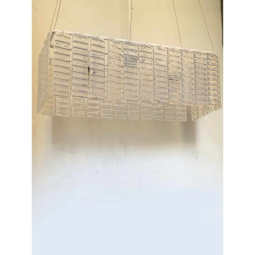 Opalino striped “listelli” murano glass rectangular chandelier