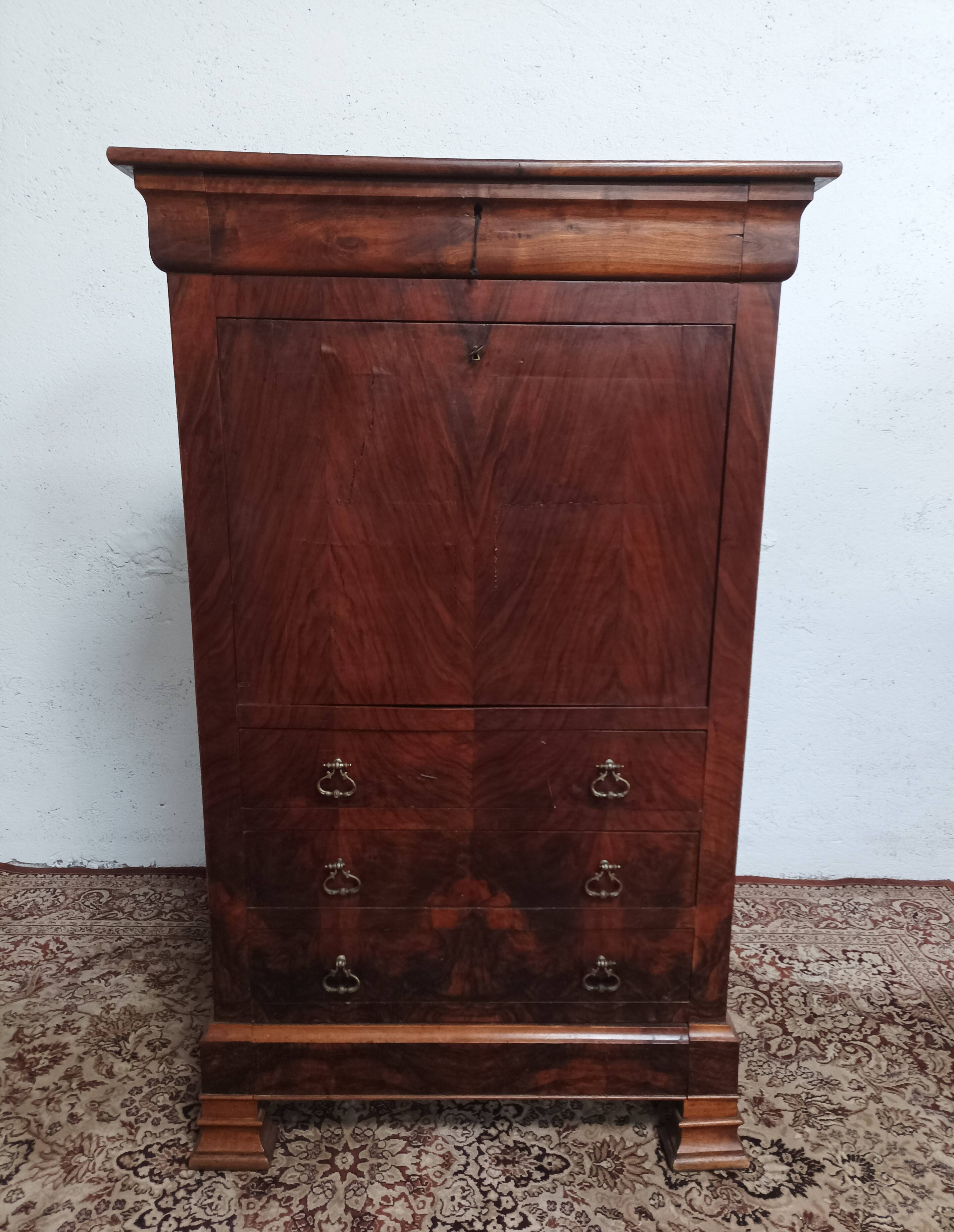 Louis Philippe secretary in oak and burr walnut