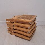 Cinq tabourets viennois vintage en paille