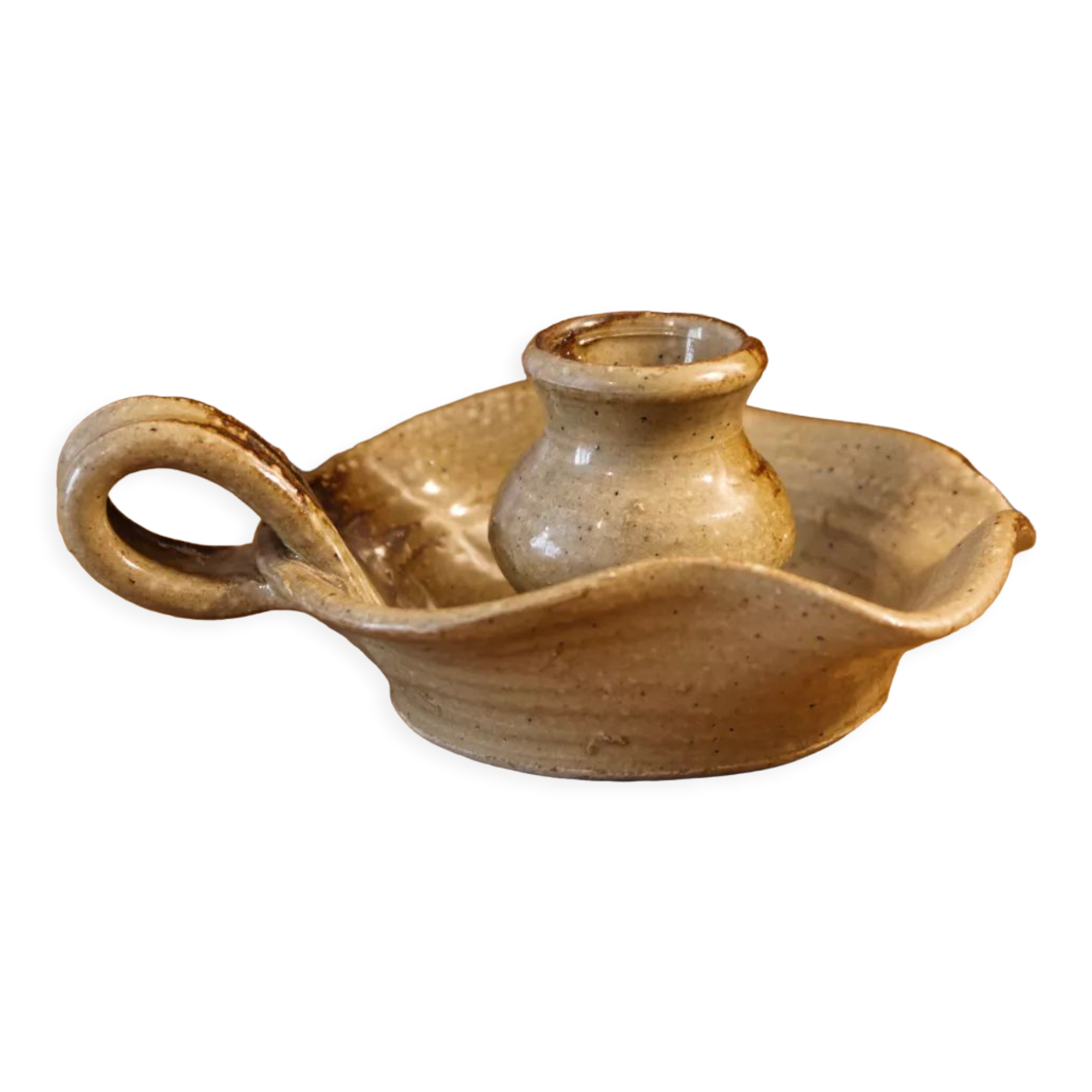 Signed sandstone candle holder