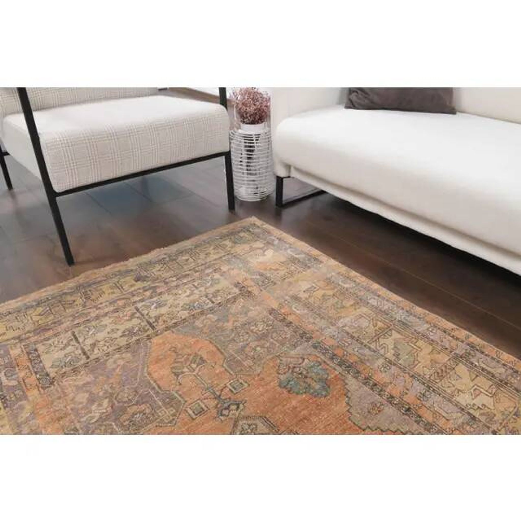 Vintage Turkish Oushak Handmade Wool Cotton Orange Area Rug 124x251