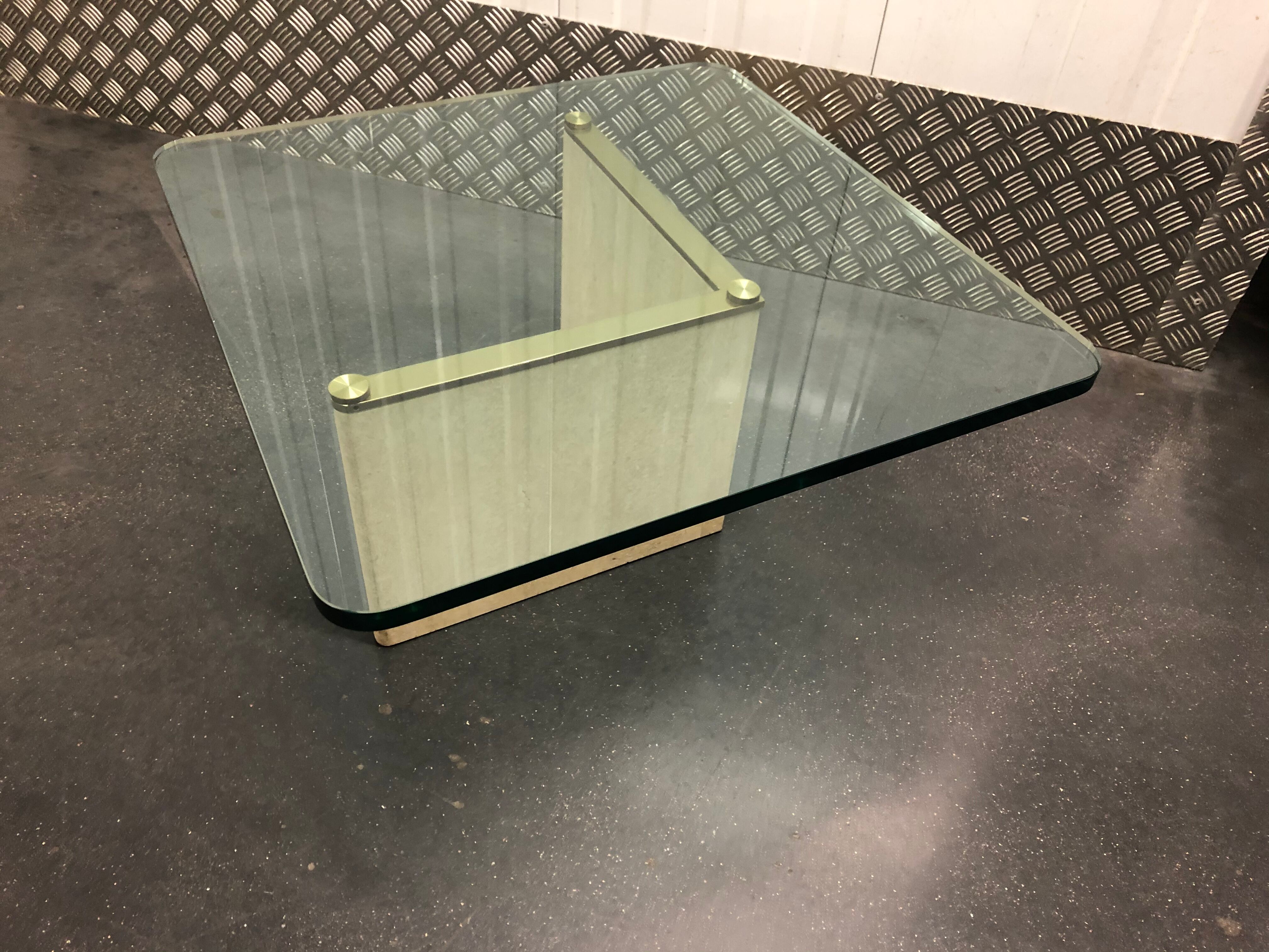 Square travertine vintage bass tabke and glass slab around 1970