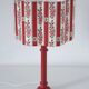 Recycled vintage lamp — turned red wooden base, floral shade