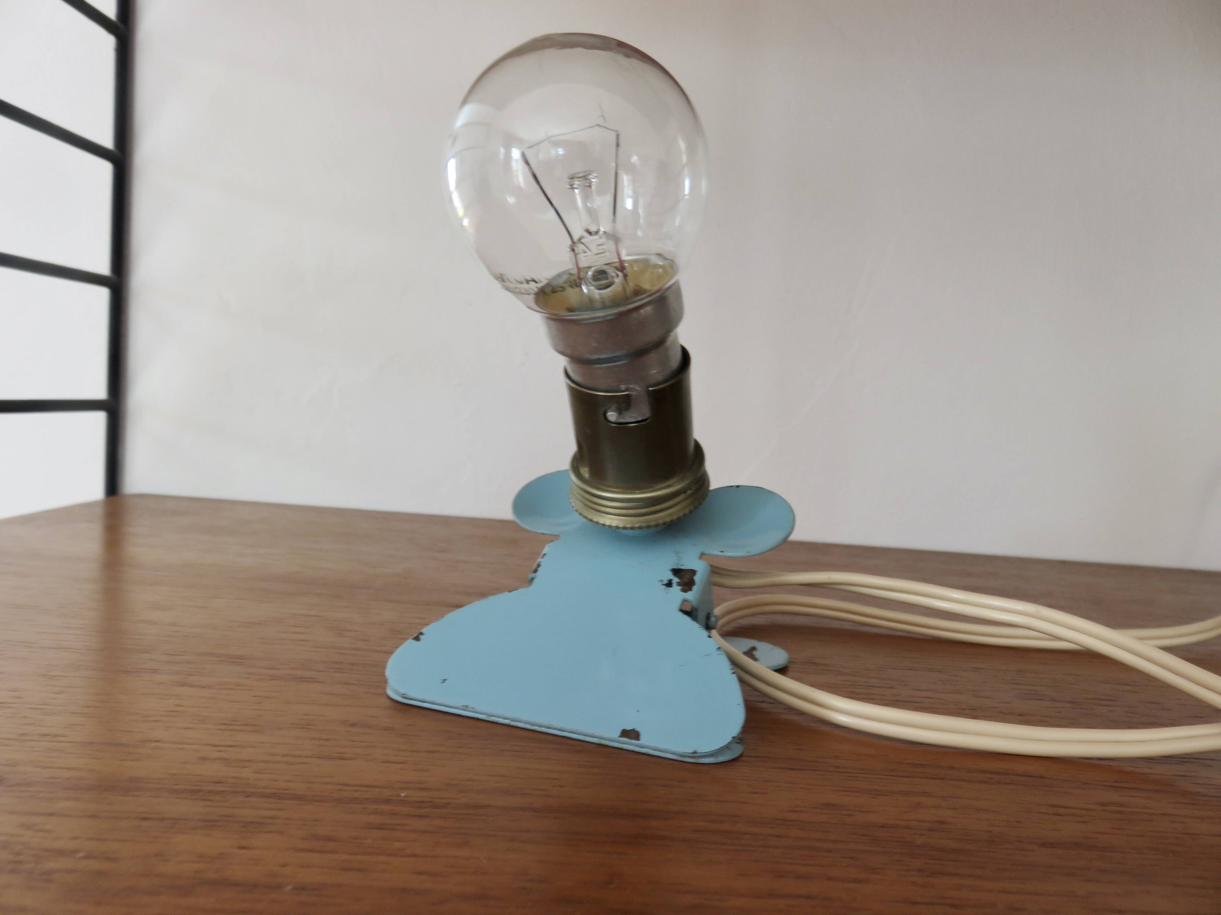 Blue aluminum mushroom clip lamp from the 50s and 60s