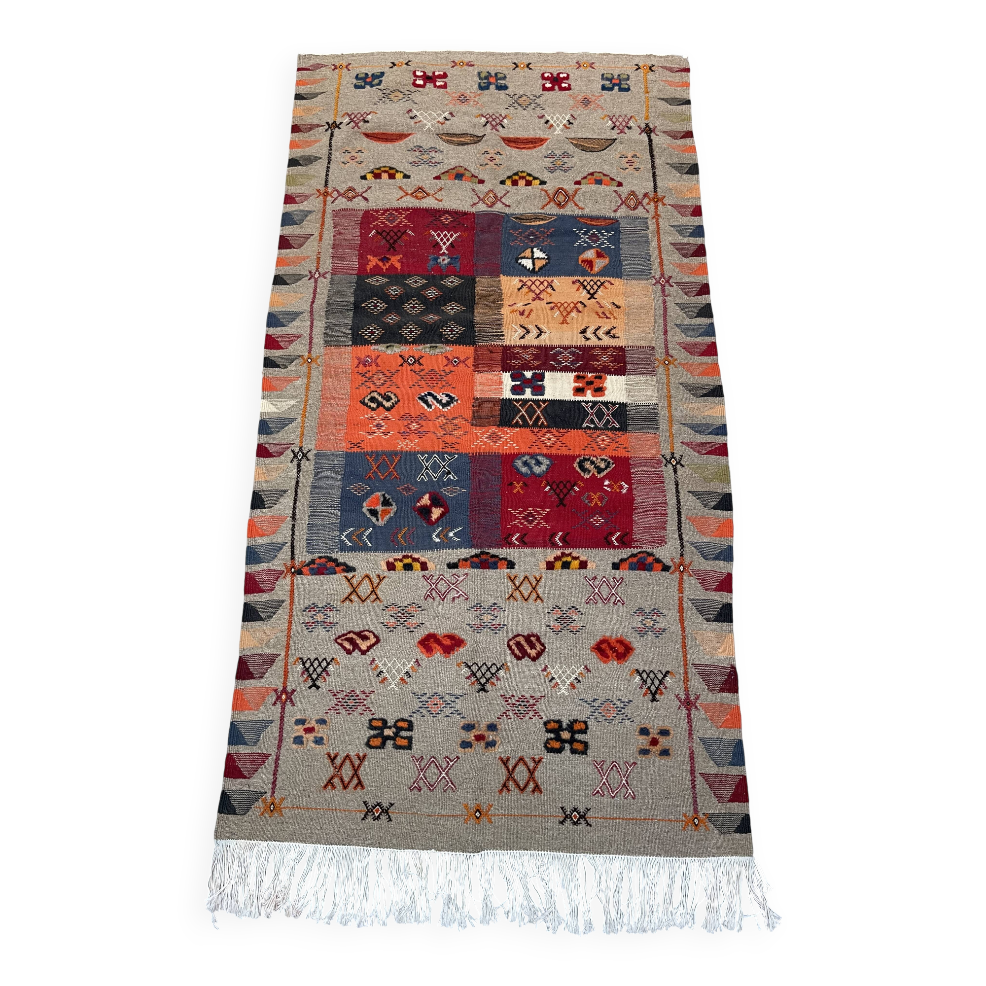 Unique and medium berber kilim, red rug, moroccan kilim, decoration rug