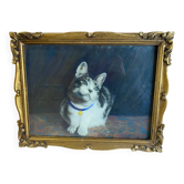 Peinture animaliere chat minouche a la gouache signee morris 1934 cadre bois