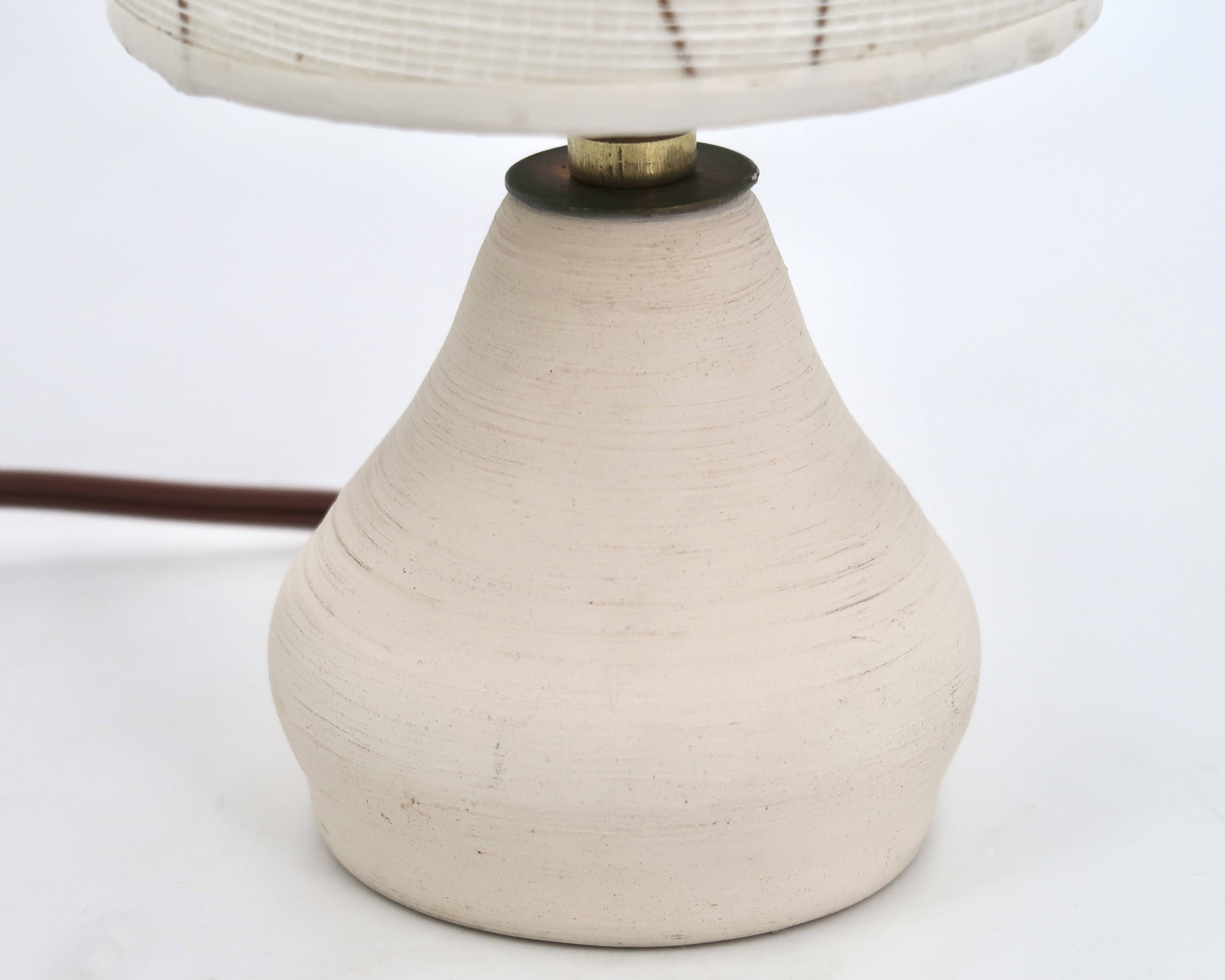 White ceramic lamp, herbarium-style lampshade, 1960s.