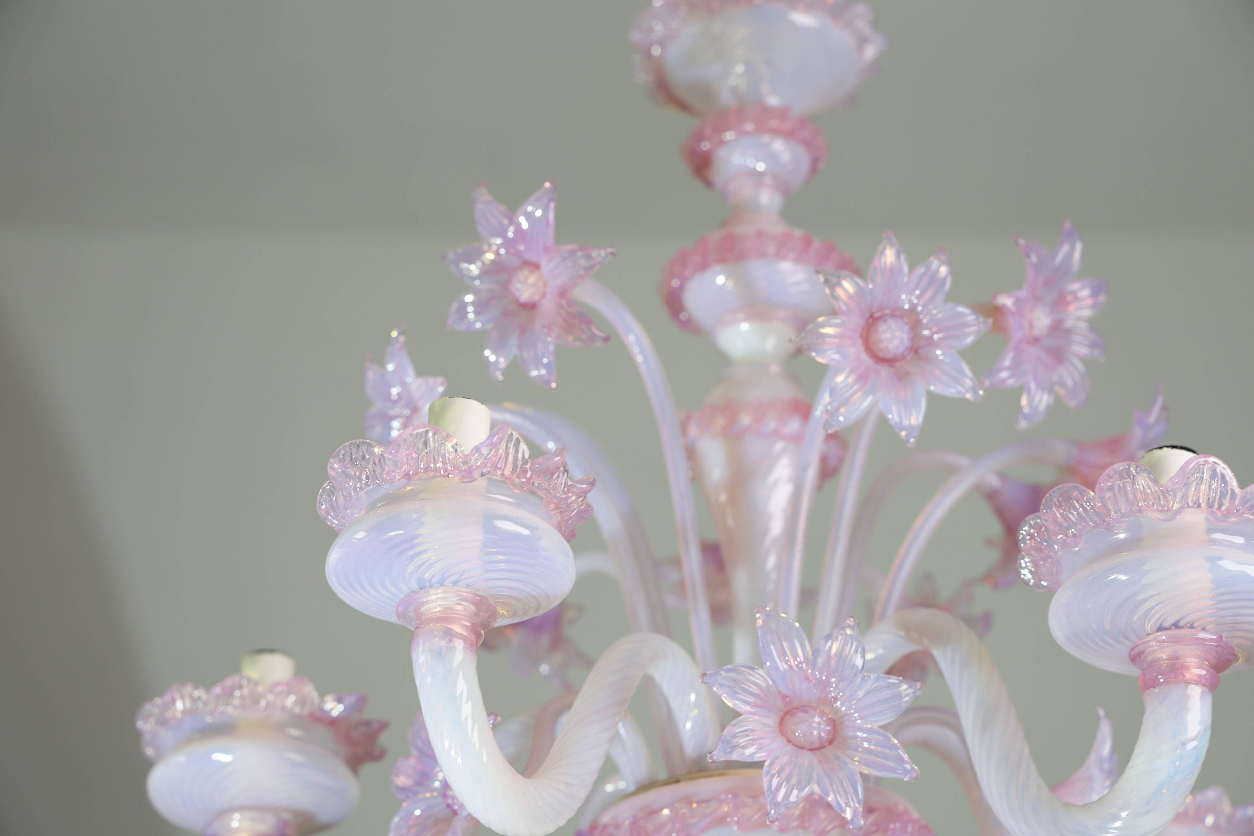 Extraordinary Murano Glass Chandelier adorned with Pink Flowers