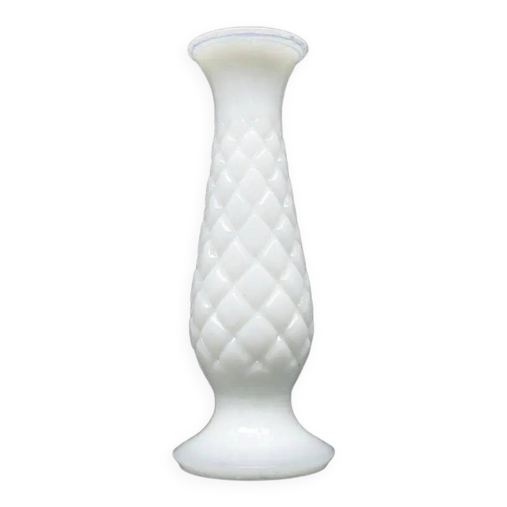 Latticino mid-century modern vase, white glass, Ząbkowice, Poland, 1970s