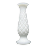Latticino mid-century modern vase, white glass, Ząbkowice, Poland, 1970s
