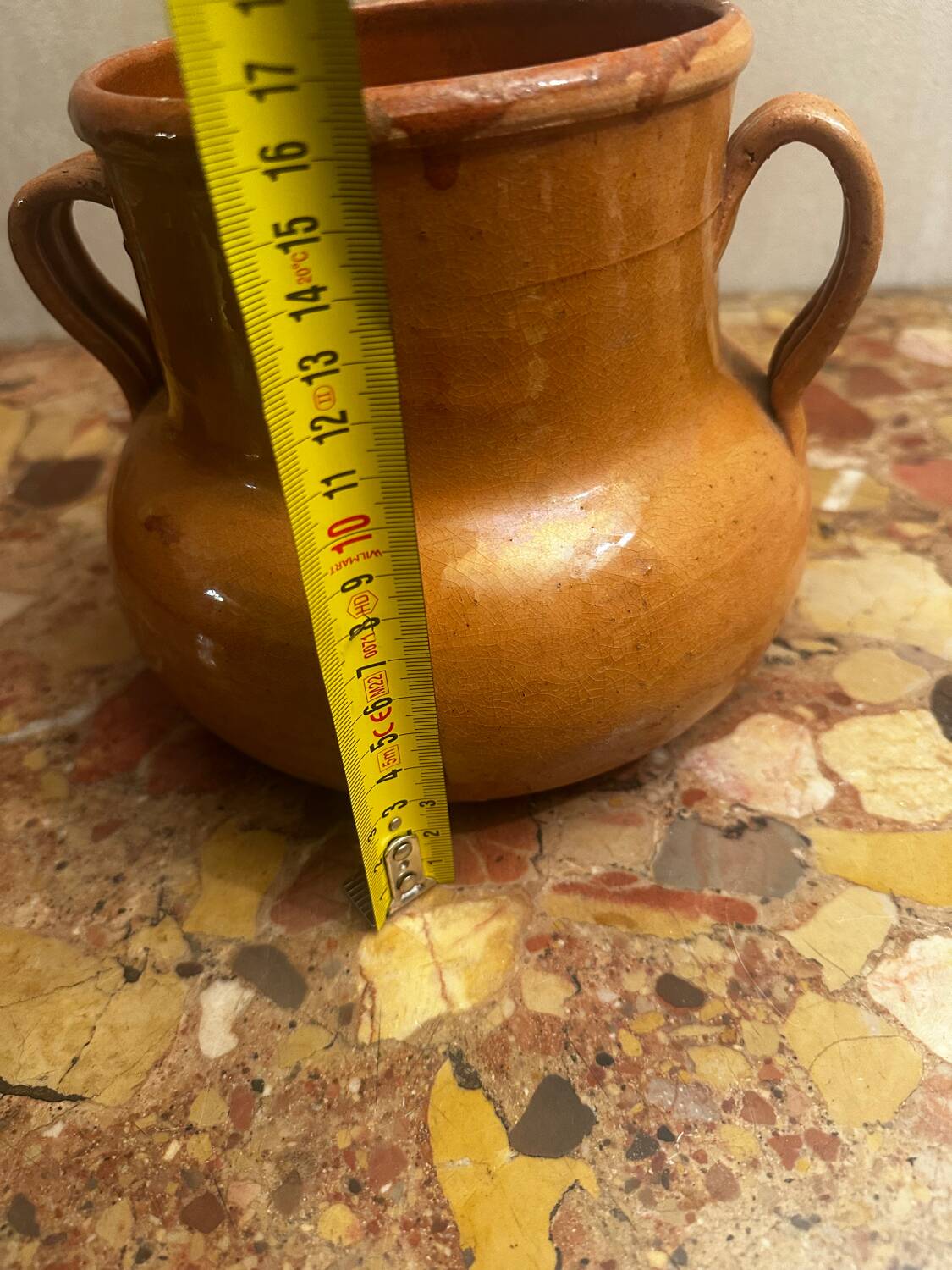 Old pot with handles in glazed Provençal pottery