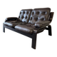 Vintage brown leather two-seater sofa/chaise longue