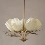 Ceiling lamp with five lights in mid-century modern style, opal glass shade, Itsu, Finland.