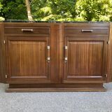 Vintage Parisian art deco sideboard in solid wood and black marble 180cm