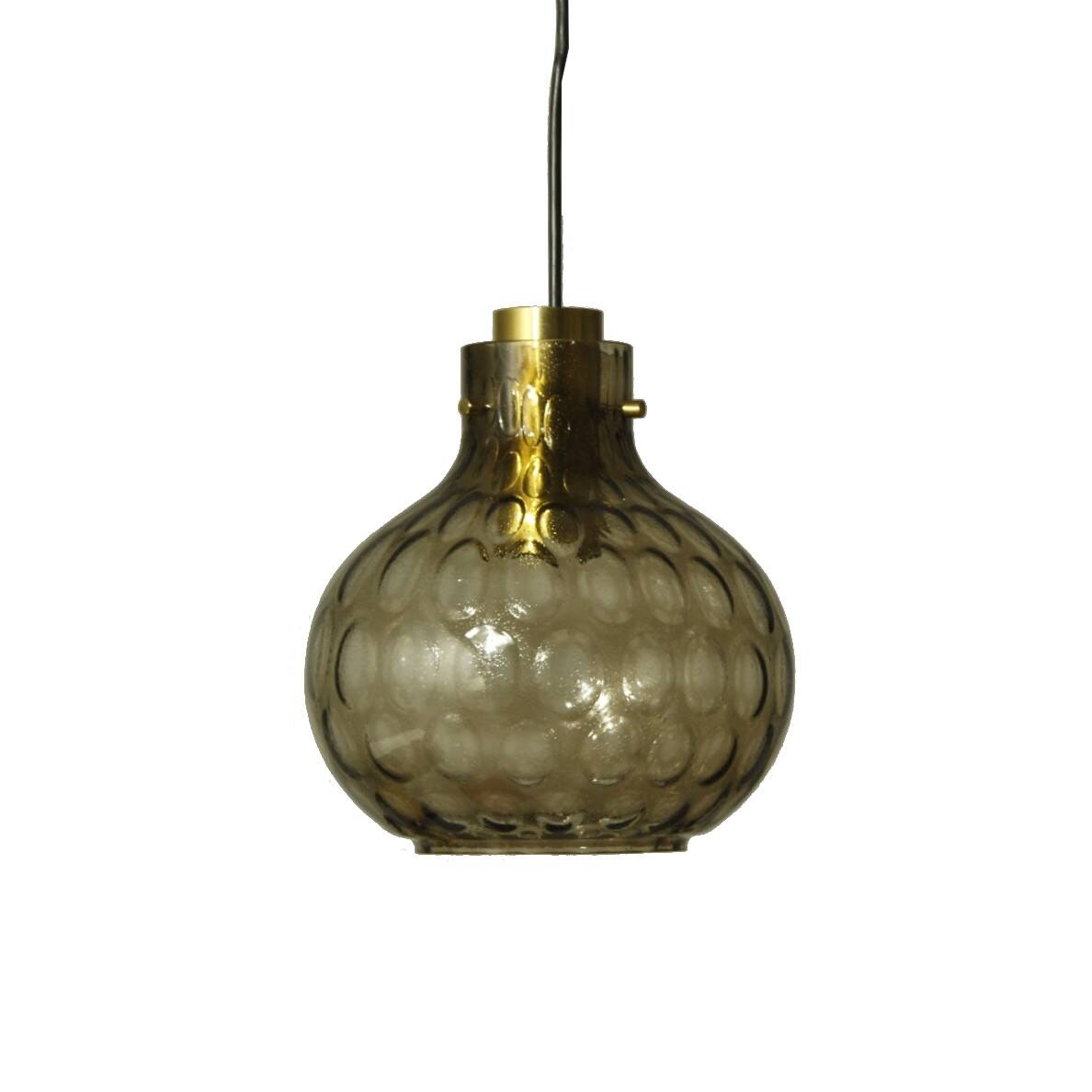 Bubble Glass & Brass Pendant by Helena Tynell for Limburg, 1960s