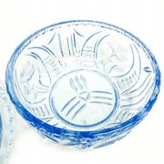 Art Deco bonbonniere, turquoise pressed glass, Germany, 1950s