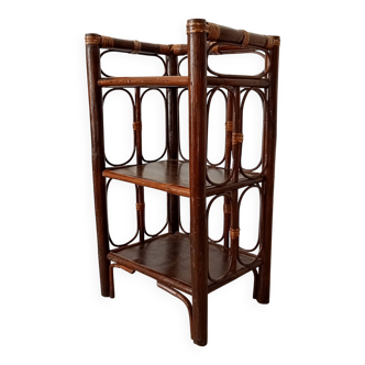 Étagère sur pied vintage en rotin et bambou
