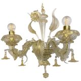 Contemporary Floral Transparent-Gold "Ca' Rezzonico" Murano Glass Wall Sconce