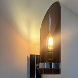 Vintage chrome and smoked altuglas wall light, France 1970s