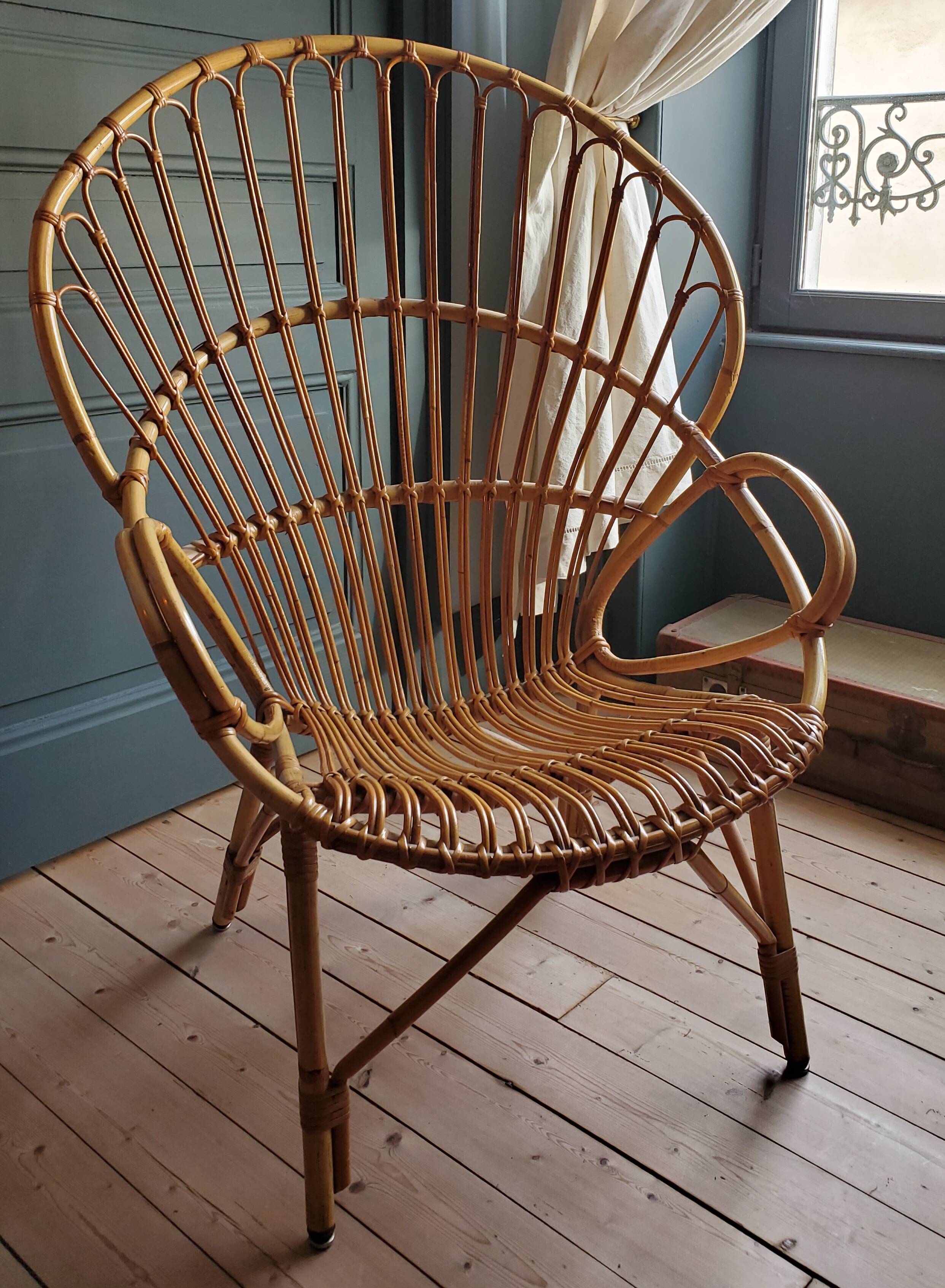 60's rattan fan chair