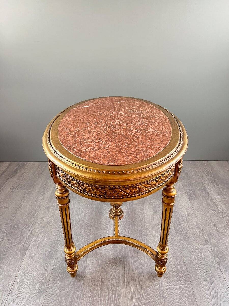 Louis XVI style oval table with marble top, 19th century