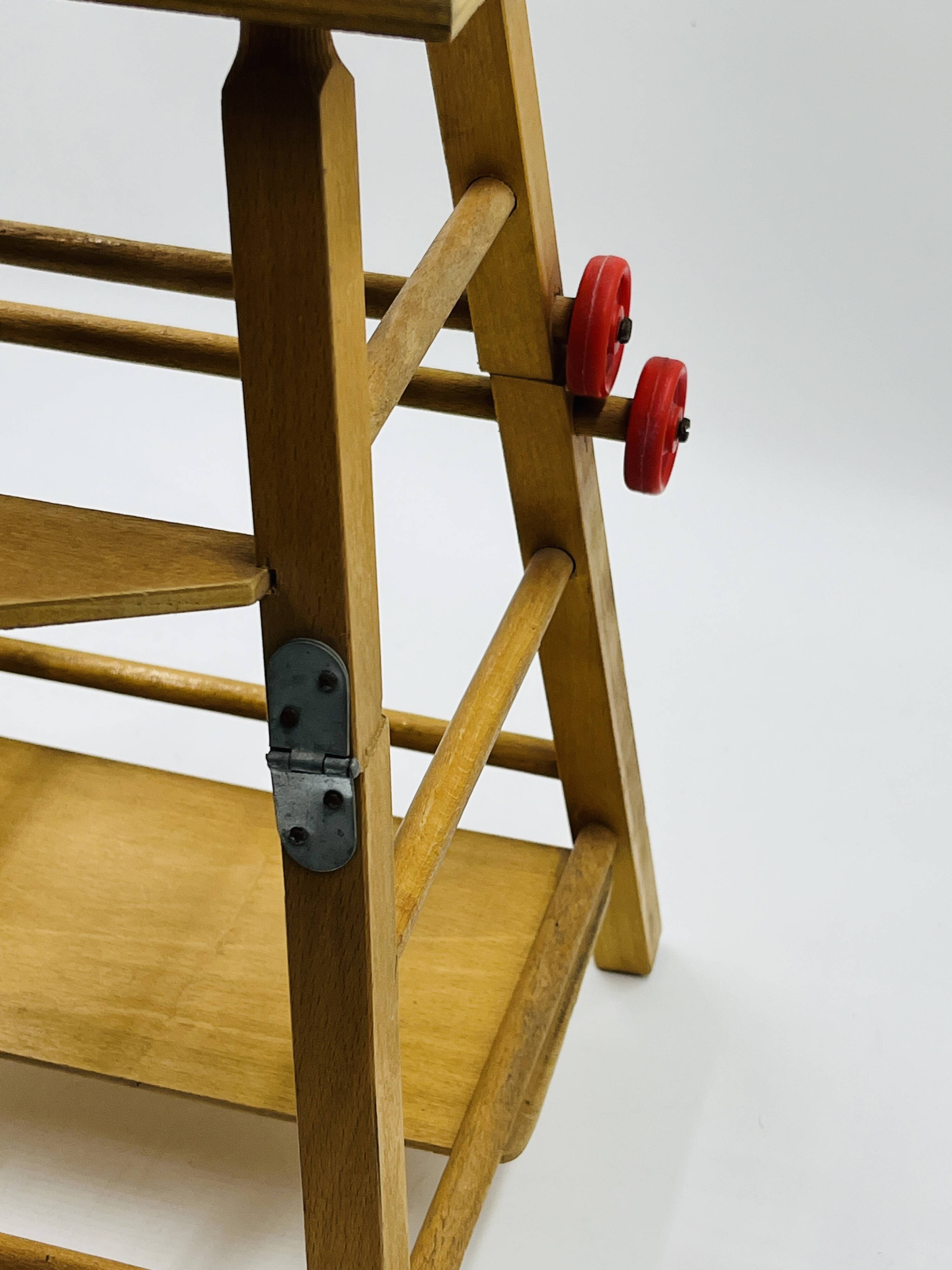 Vintage wooden doll high chair convertible into a walker