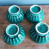 Emerald green glazed ceramic ribbed bowls