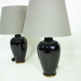 Pair of vintage ceramic and brass lamps