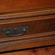 Antique wooden and glass cabinet in brown - 1900 style display case with carved mouldings.