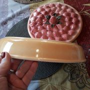 Vintage dessert plate in glazed ceramic with strawberry design, 1950s-1970s.