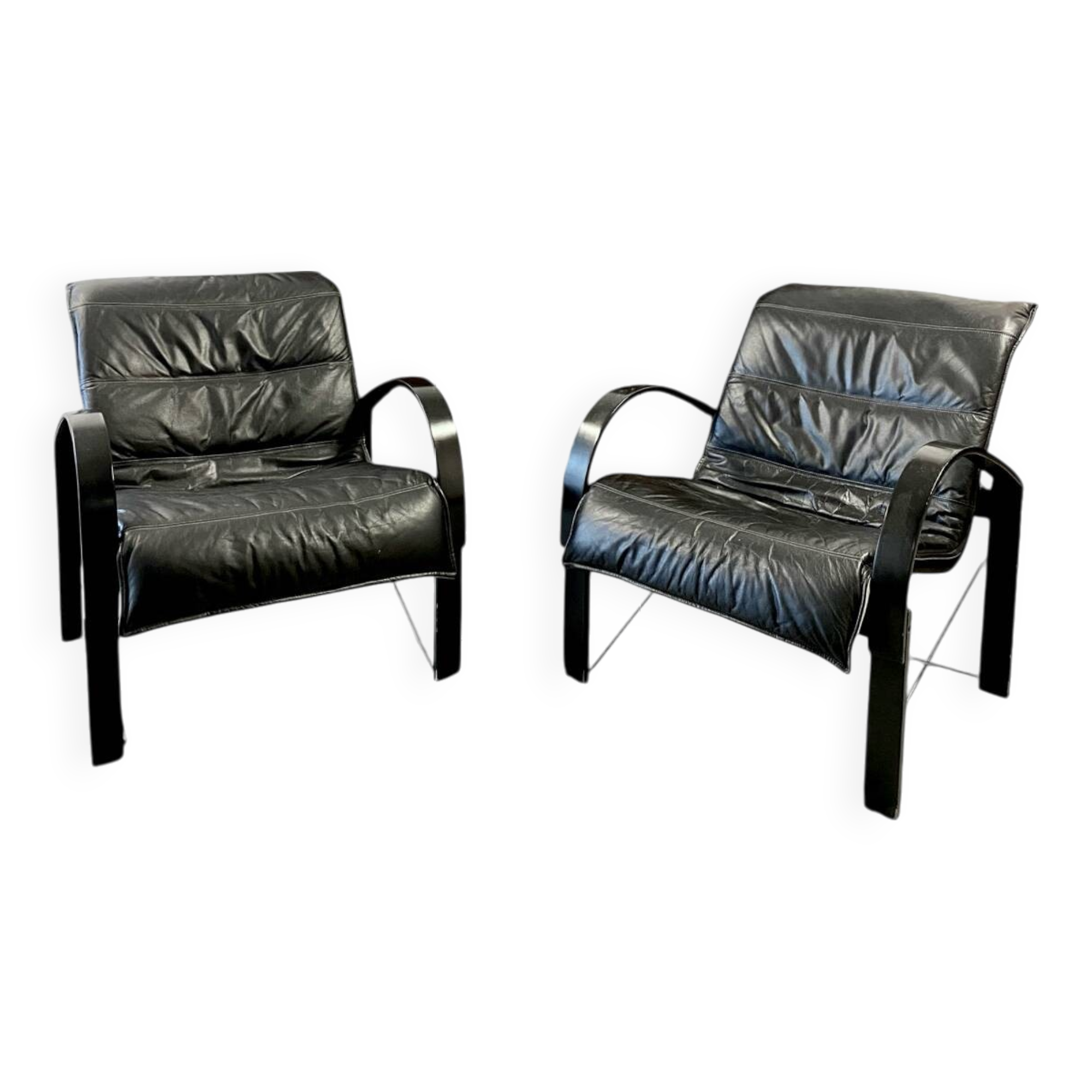 Pair of "Polhem" armchairs in leather by Tord Björklund for Ikea 1980.