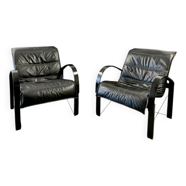 Paire de fauteuils « polhem » en cuir par tord björklund pour ikea 1980
