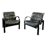 Pair of "Polhem" armchairs in leather by Tord Björklund for Ikea 1980.