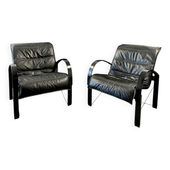Paire de fauteuils « polhem »  en cuir par tord björklund pour ikea 1980