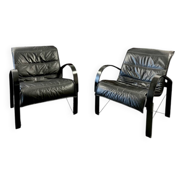 Paire de fauteuils « polhem »  en cuir par tord björklund pour ikea 1980