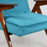 Fauteuil Bunny Vert Pétrole attribué à Józef Chierowski, 1970