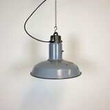 Midcentury grey enamel industrial ceiling lamp, 1950s