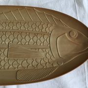 Very large fish dish stamped “Grès CNP Village France”