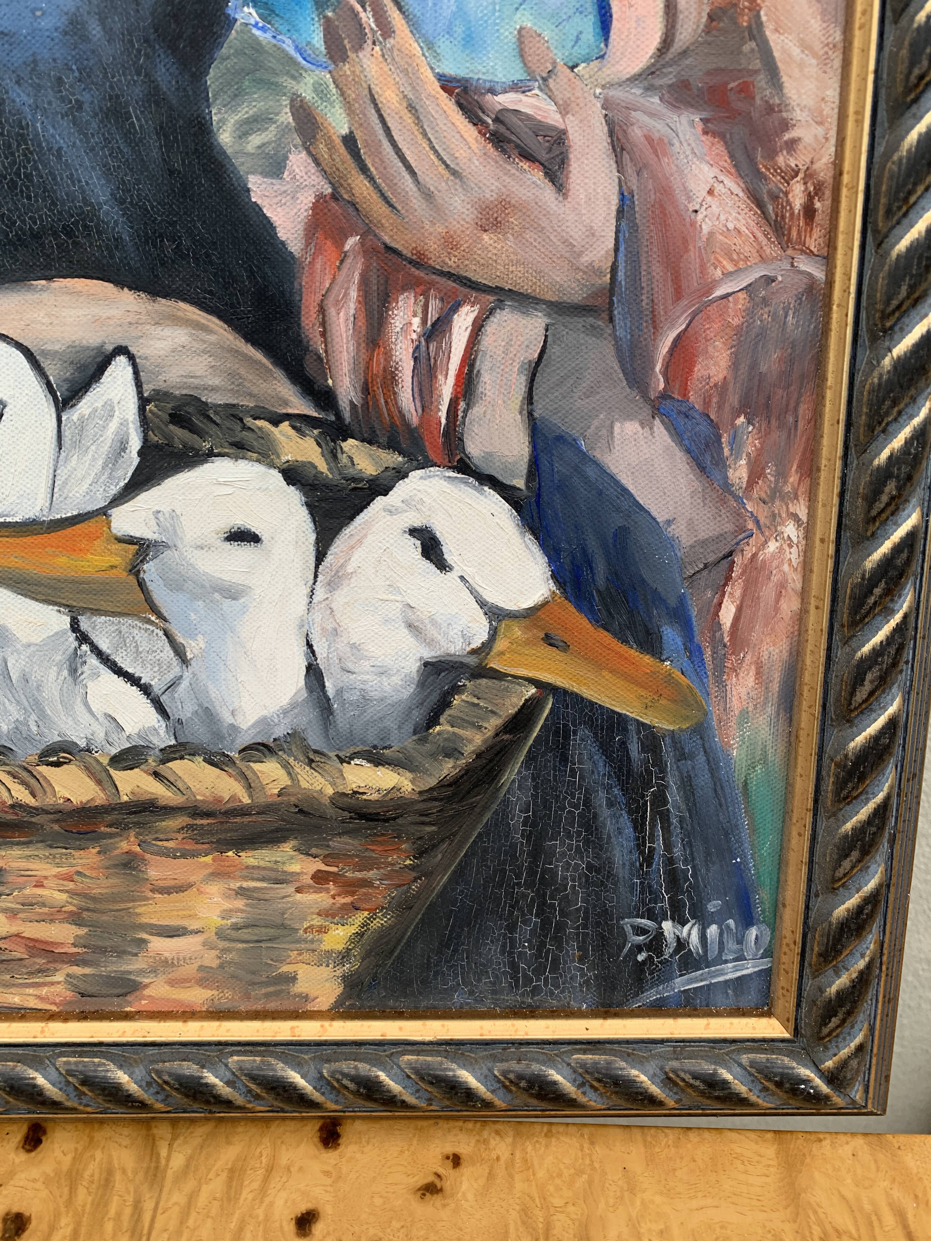 Painting Allegory with woman and ducklings XX