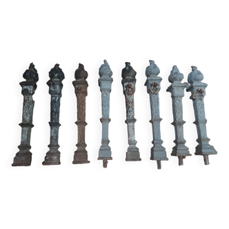 Set of 8 Louis XVI cast iron bollard posts, 19th century