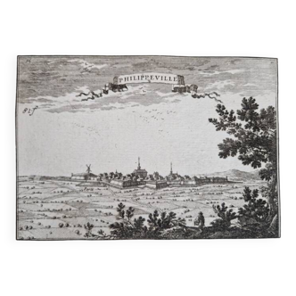 17th century copper engraving "Philippeville" By Sébastien de Pontault de Beaulieu (1612-1674)