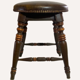 Antique Victorian Tudor low elm bar stool, England Ca 1900