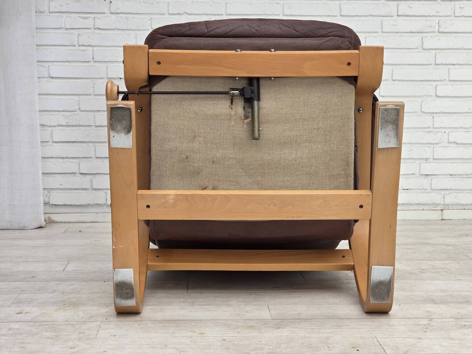 1970s, Scandinavian adjustable armchair, furniture leather, bentwood.