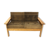 Scandinavian two-seater sofa in pine and velvet, Sweden, 1970.